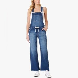 Wallflower Denim Drawstring Waist Distressed Hem Jean Overalls